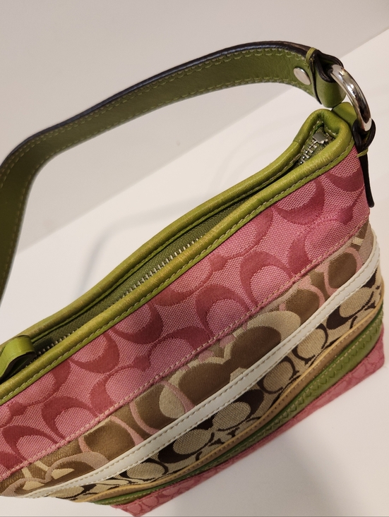 RARE Vtg Coach Mini Bleecker Pink Green Patchwork Bag F14725 + Flower Charm - Picture 6 of 16